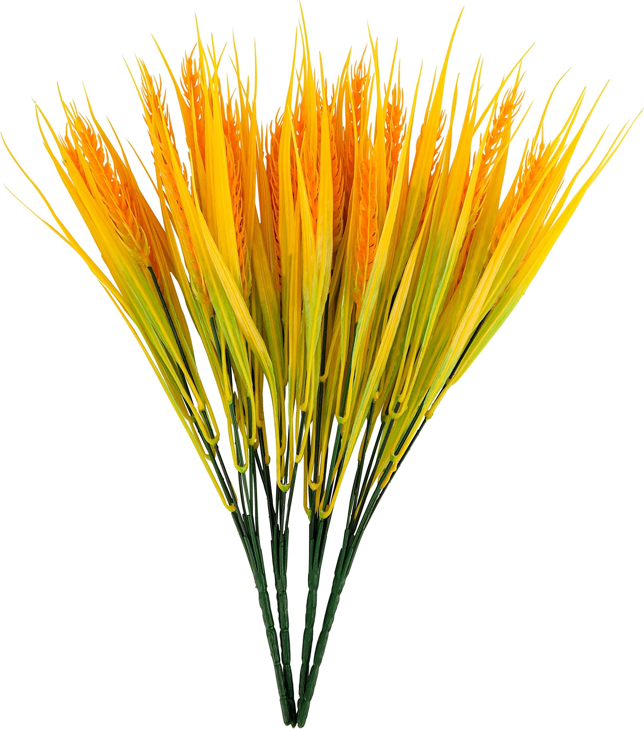 BELLE VOUS 4 Pack of Artificial Plastic Wheat Grass Plants - Realistic Fake Indoor/Outdoor Greenery Shrubs for Home, Office, Garden & Kitchen - Hanging Bushes for Wedding, Table Decor and Veranda