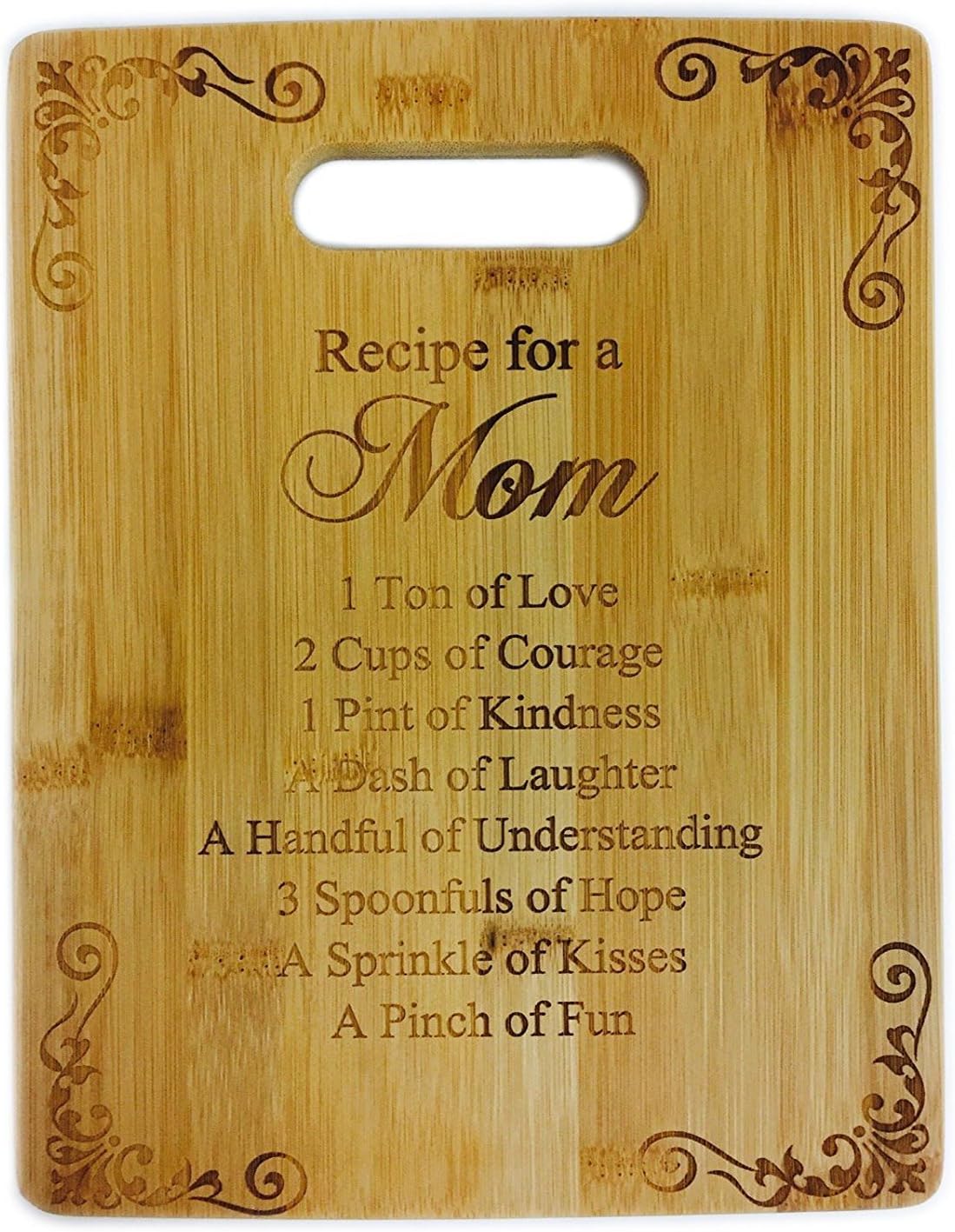Recipe for a Mom Cute Funny Laser Engraved Bamboo Cutting Board - Wedding, Housewarming, Anniversary, Birthday, Mother's Day,Gift For Him, For Her, For Boys, For Girls, For Husband, For Wife, For Them