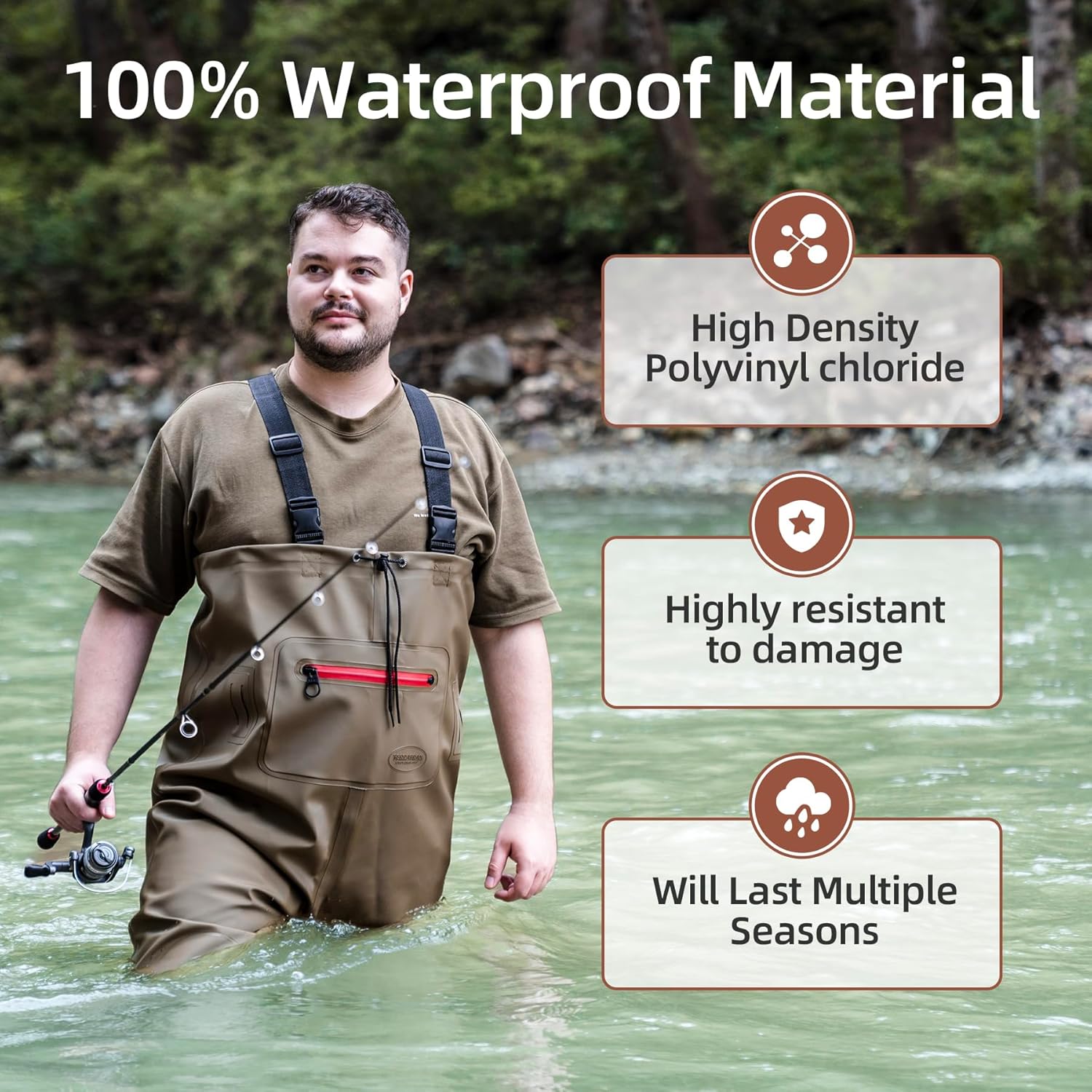 Fishing Waders for Men with Boots, Chest Waders, PVC Waterproof Waders for Hunting