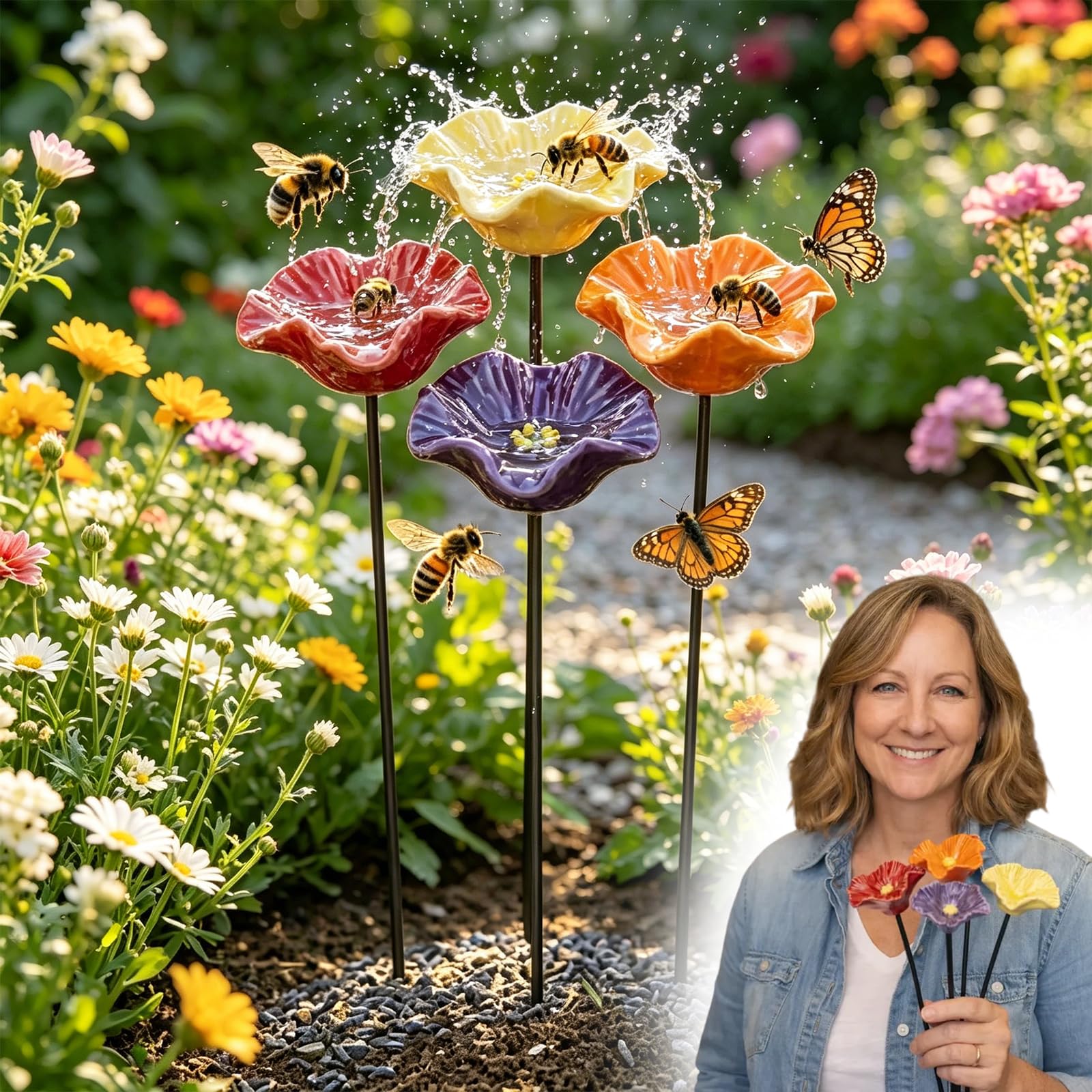 2026 Neu Handgemachte BienenblüTen – Wetterfeste Keramik-TräNken, 4er-Set, BienenträNke Keramiks Blume, Handgemachte BienenblüTen Keramiks FüR GäRten Und Den AußEnbereich (4PCS)