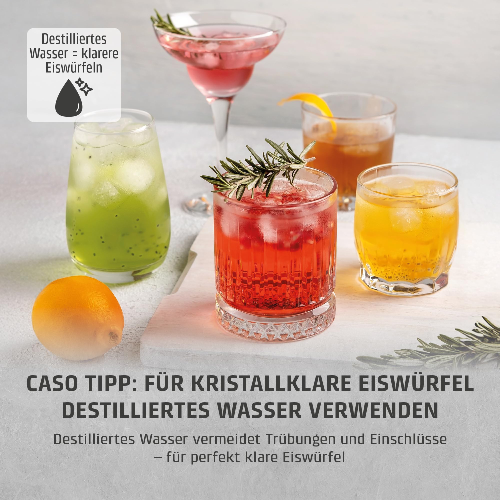 CASO Clear Ice Advanced Eiswürfelbereiter mit Kompressor – Leise 48 dB, klare & matte Eiswürfel, 8–12 Min., 1,5 l Wassertank, Selbstreinigung, matt schwarz