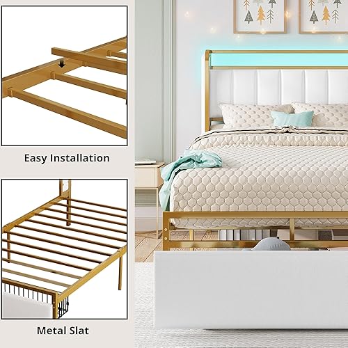 Miniatura 6 de LIKIMIO Base de cama de tamaño individual con reposabrazos, cabecera y luz RGB, plataforma de cama tapizada de tamaño individual con cajones, no