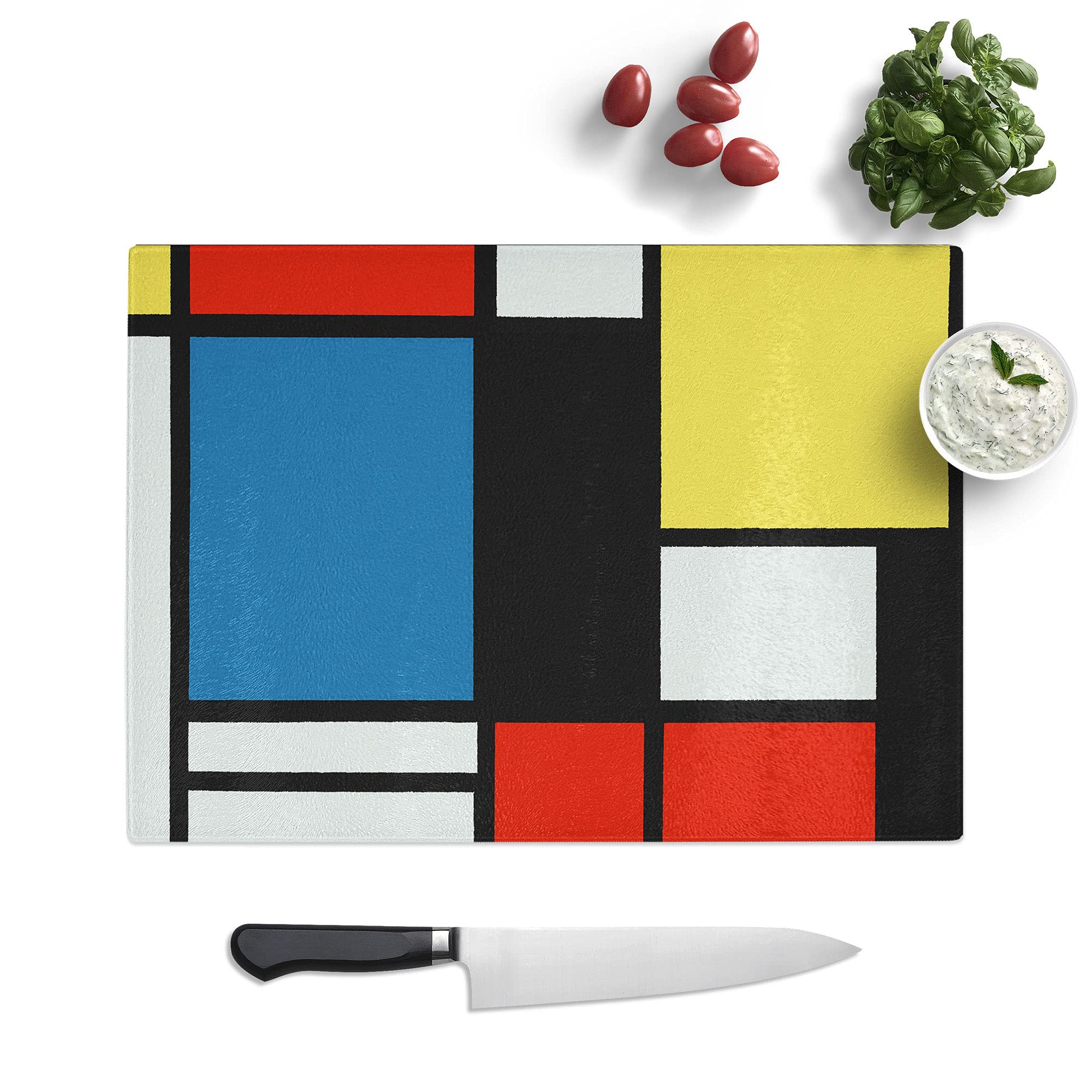 Composition Vol.3 by Piet Mondrian - Textured Chopping Board - Worktop Saver - Cutting Board - Heat Resistant, Shatterproof and Hygenic - 39 x 28.5 cm