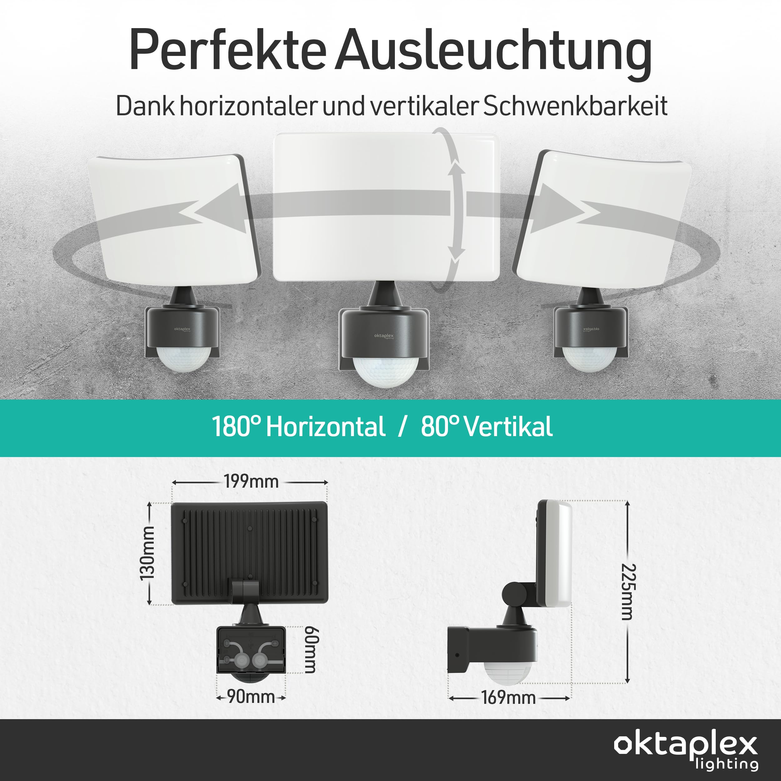 Oktaplex Cali LED Strahler mit Bewegungsmelder Außen warmweiß 30W 2200lm | IP65, Außenstrahler anthrazit 3000K, Außenbeleuchtung Master Funktion