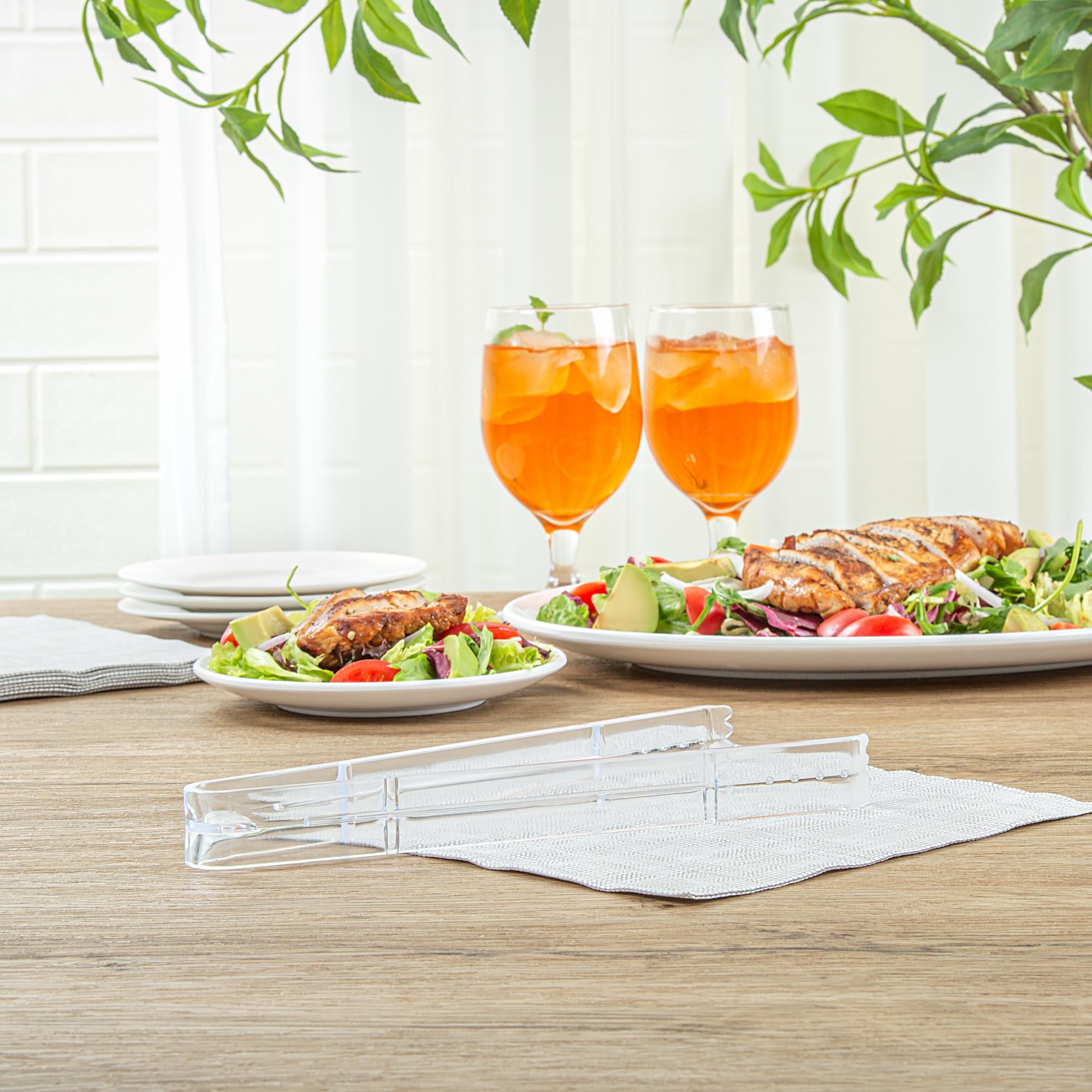 Restaurantware - Cater Tek Pinzas para servir de 9 pulgadas, 10 pinzas desechables para catering, con puntas dentadas, resistentes, pinzas de plástico transparente, mango largo, para bodas, bufés,