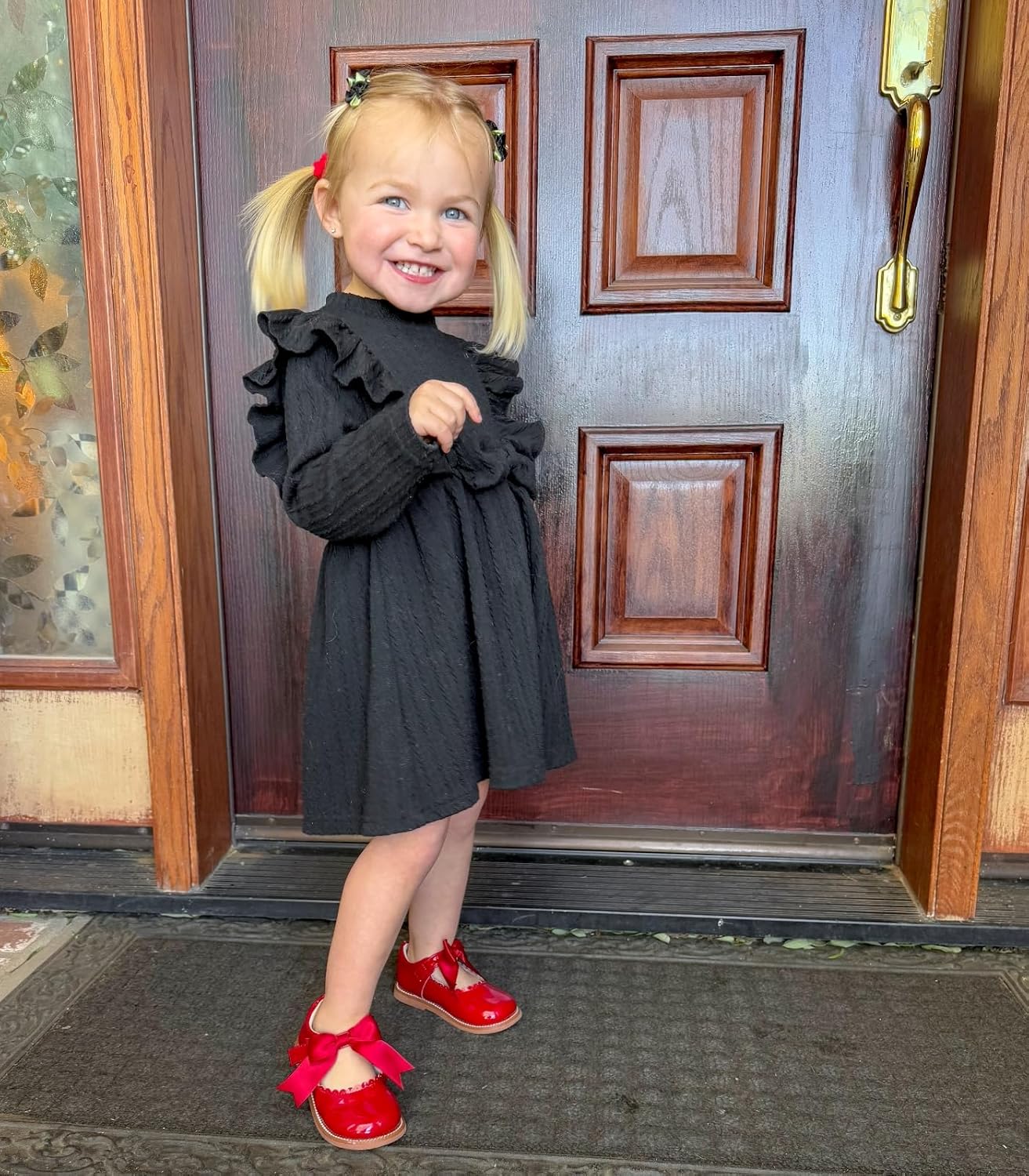 Girls Long Sleeve Ruffle Dresses Solid Ribbed Knit Fall Winter Dress for Toddler Casual Bowknot Dresses 2-6 Years - Image 3