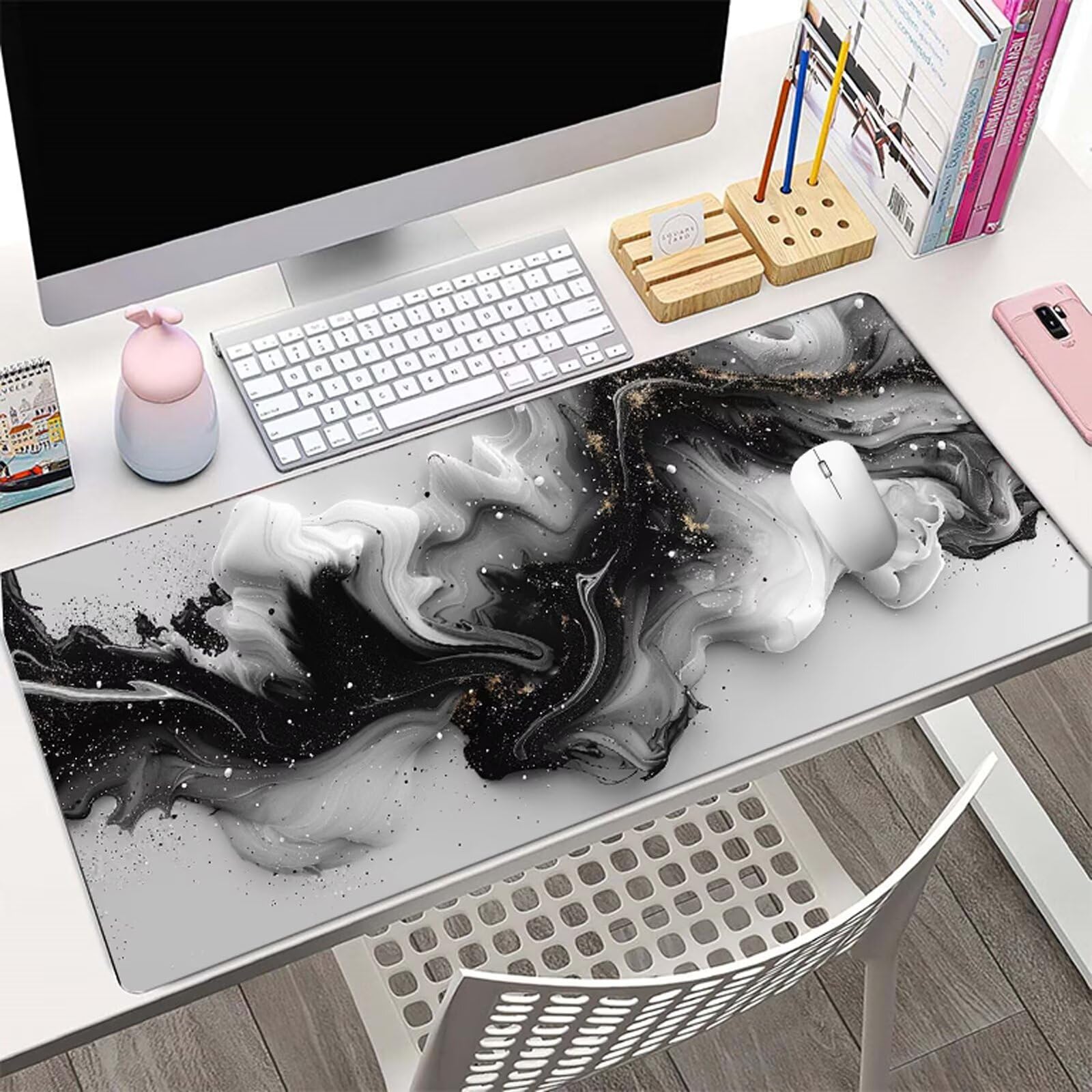 Alfombrilla Ratón XXL 1500 x 800 mm Gris Mouse Pad Gaming Blanca Tapete Escritorio Grande, Protector Escritorio Impermeable para Oficina, Protector Mesa Ordenador, Alfombrilla Gamer, Regalo W6-894