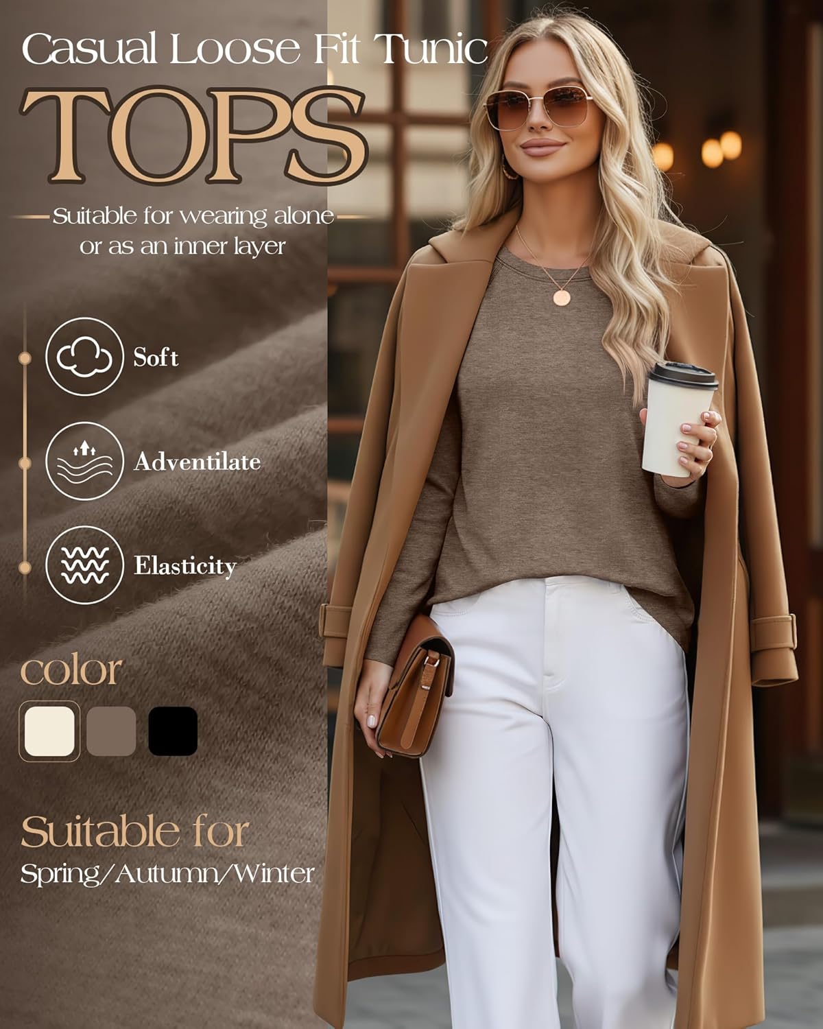 Ficerd 3 Pack Women's Long Sleeve T-Shirts Crew Neck Raglan Sleeve Casual Loose Fit Shirts Side Split Curved Hem Tunic Tops - Image 2