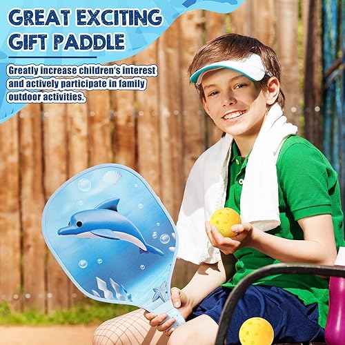 Miniatura 4 de Paquete de 2 palas para niños con 4 bonitas bolas de agarre pequeño, ligeras raquetas de fibra de vidrio para niños de 4 a 11 años