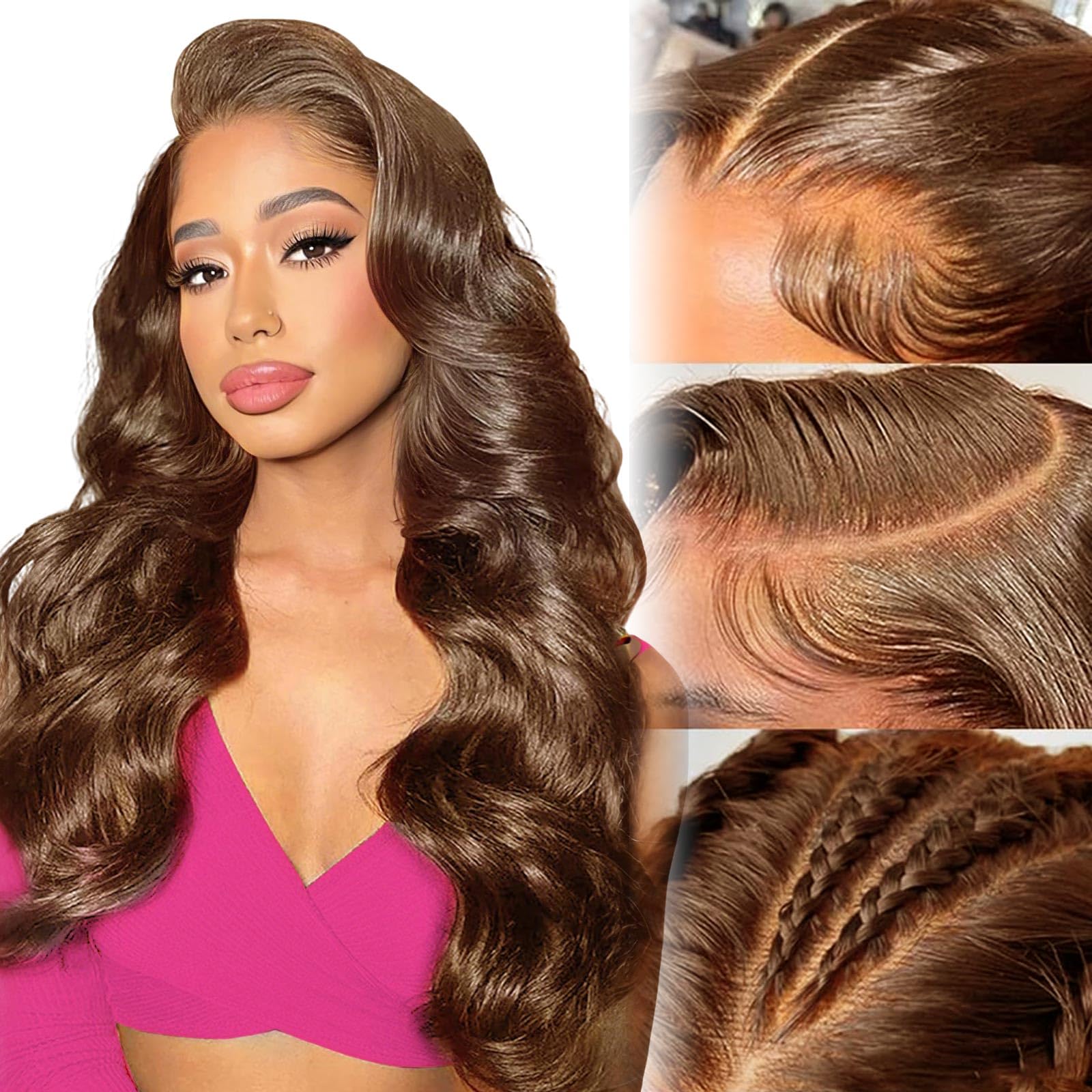 Pelucas Mujer Pelo Natural Humano Chocolate Brown 13x6 HD Lace Front Human Hair Wig Body Wave Glueless Peluca Cabello Humano Natural Marrón Chocolate Pegamento Peluca For Black Women 14 Pulgadas
