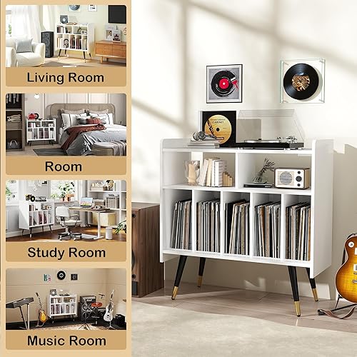 Miniatura 6 de White Record Player Stand: Vinyl Record Player Stand with Storage, Turntables for Vinyl Records, Modern Media Console, Album Display Shelf with USB