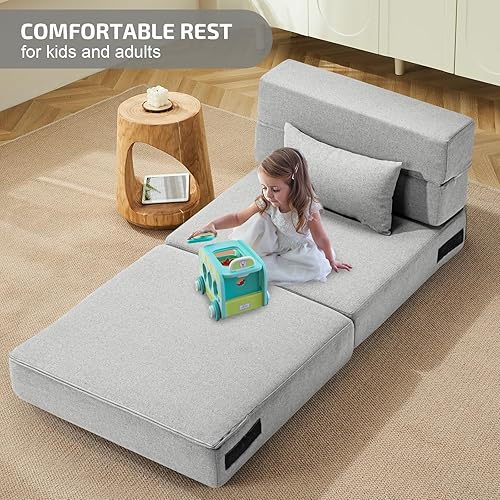 Miniatura 71 de Sofá cama plegable 2 en 1 con almohada, silla plegable, sofá de piso y colchón para dormir, funda lavable y silla de espuma viscoelástica para sala