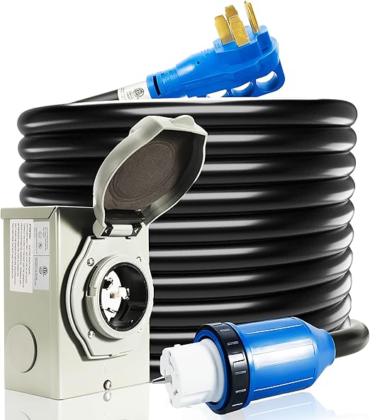 50 Amp Generator Cord and Power Inlet Box, 15FT Generator Cords 50 Amp,125V/250V Generator Power Cord NEMA14-50P/SS2-50R Twist Lock Connector