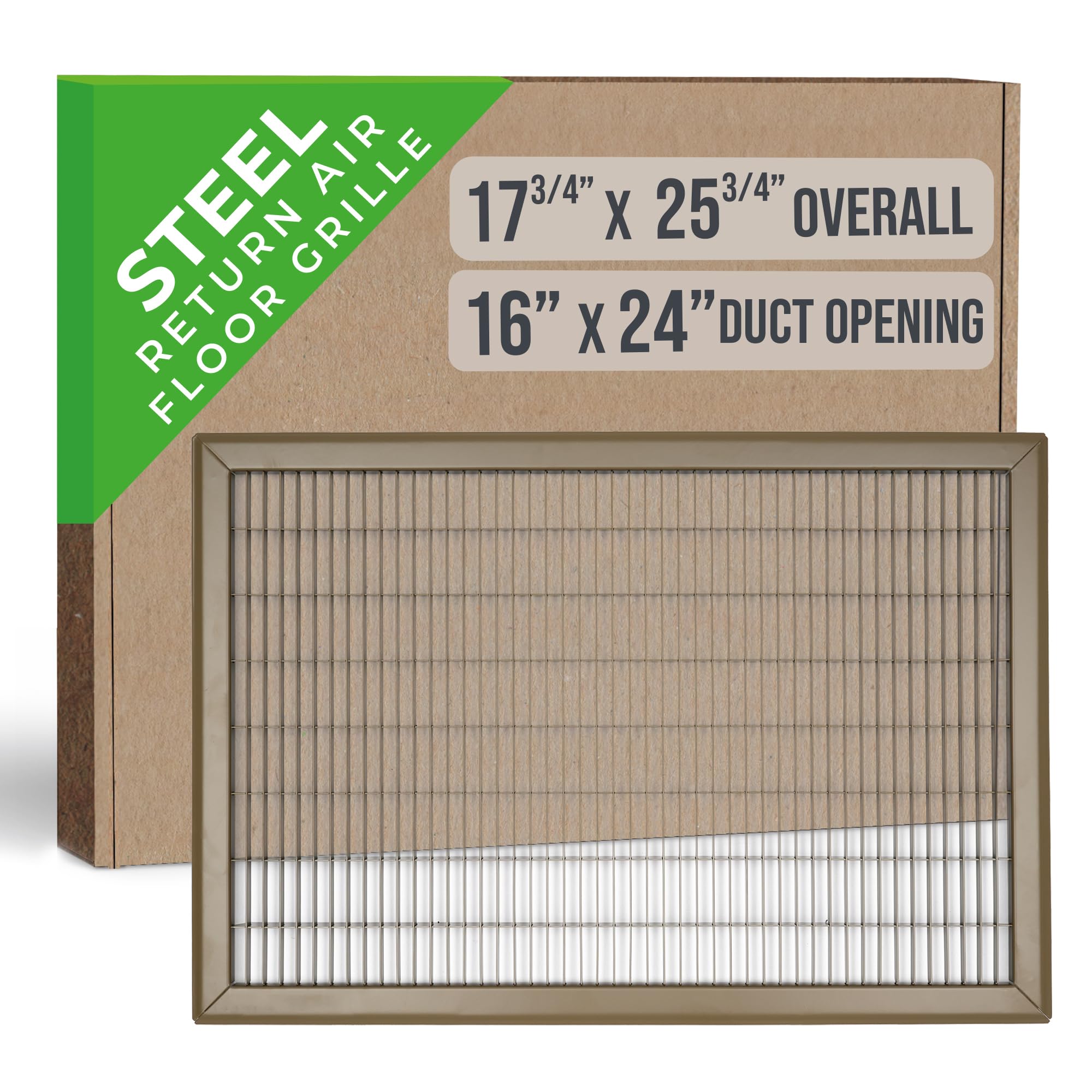 Fits 16x24 and 24x16 Duct Opening | Return Air Floor Grille by Handua | Walkable Vent Cover Grill for Floor | Brown | Heavy Duty Fixed Blades | Outer Dimensions: 17.75"W X 25.75"H