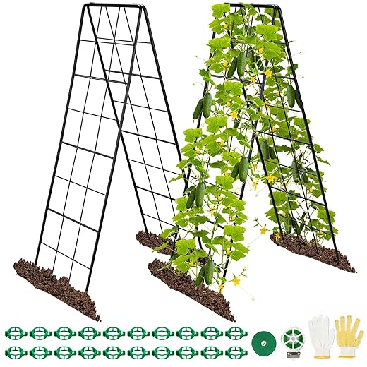 2 Pack 50" Tall A Frame Trellis for Climbing Plants Outdoor (50" X 17") – Heavy Duty Garden Adjustable Trellis, Metal Trellis for Cucumbers, Beans, Tomatoes, Grapes, and Vining Vegetables