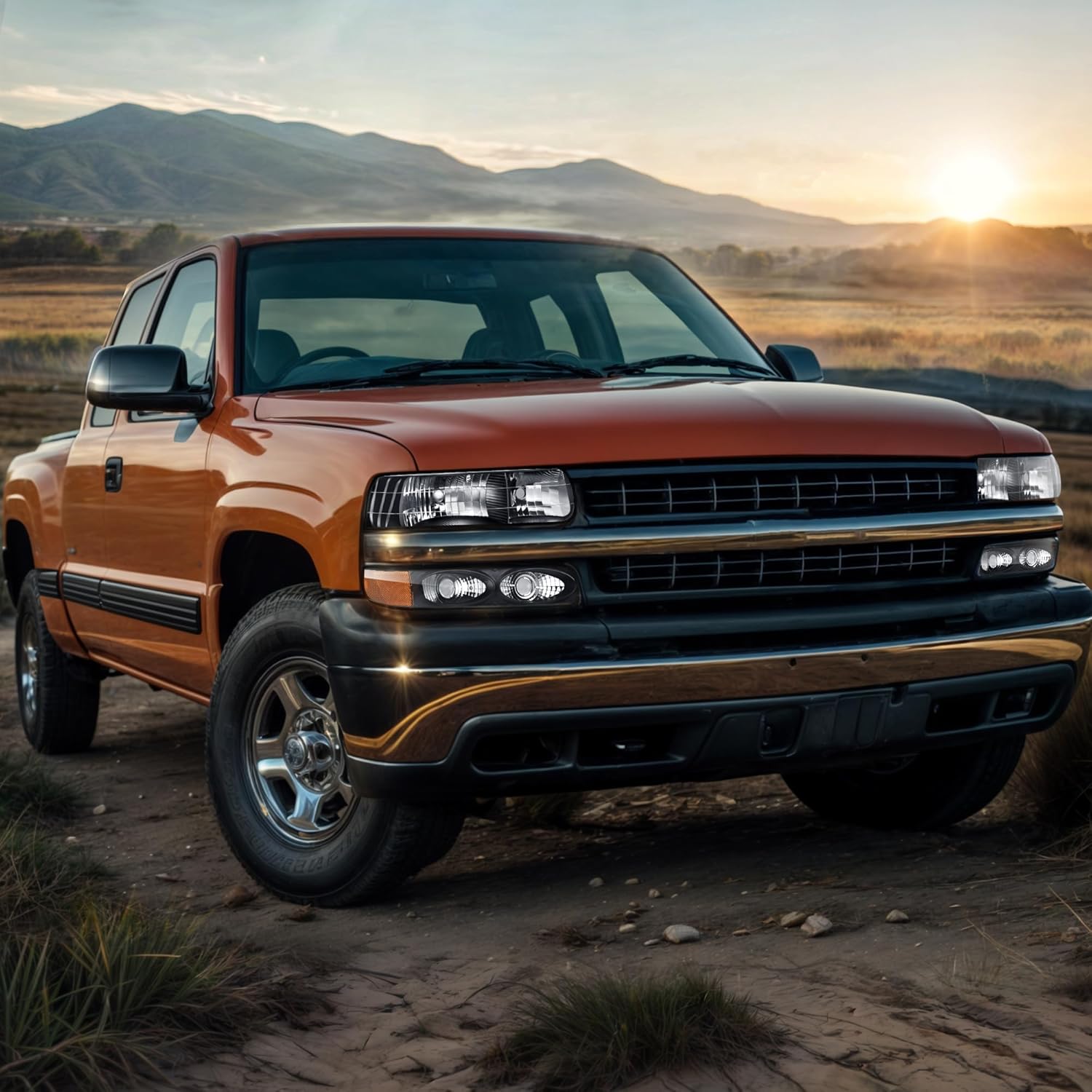 LEDKINGDOMUS Headlight Assembly Compatible with 99-02 Chevy Silverado 1500 2500/01-02 Silverado 1500HD 2500HD 3500/00-06 Suburban Tahoe Headlamp Pair Replacement with Bumper Lights Black Housing