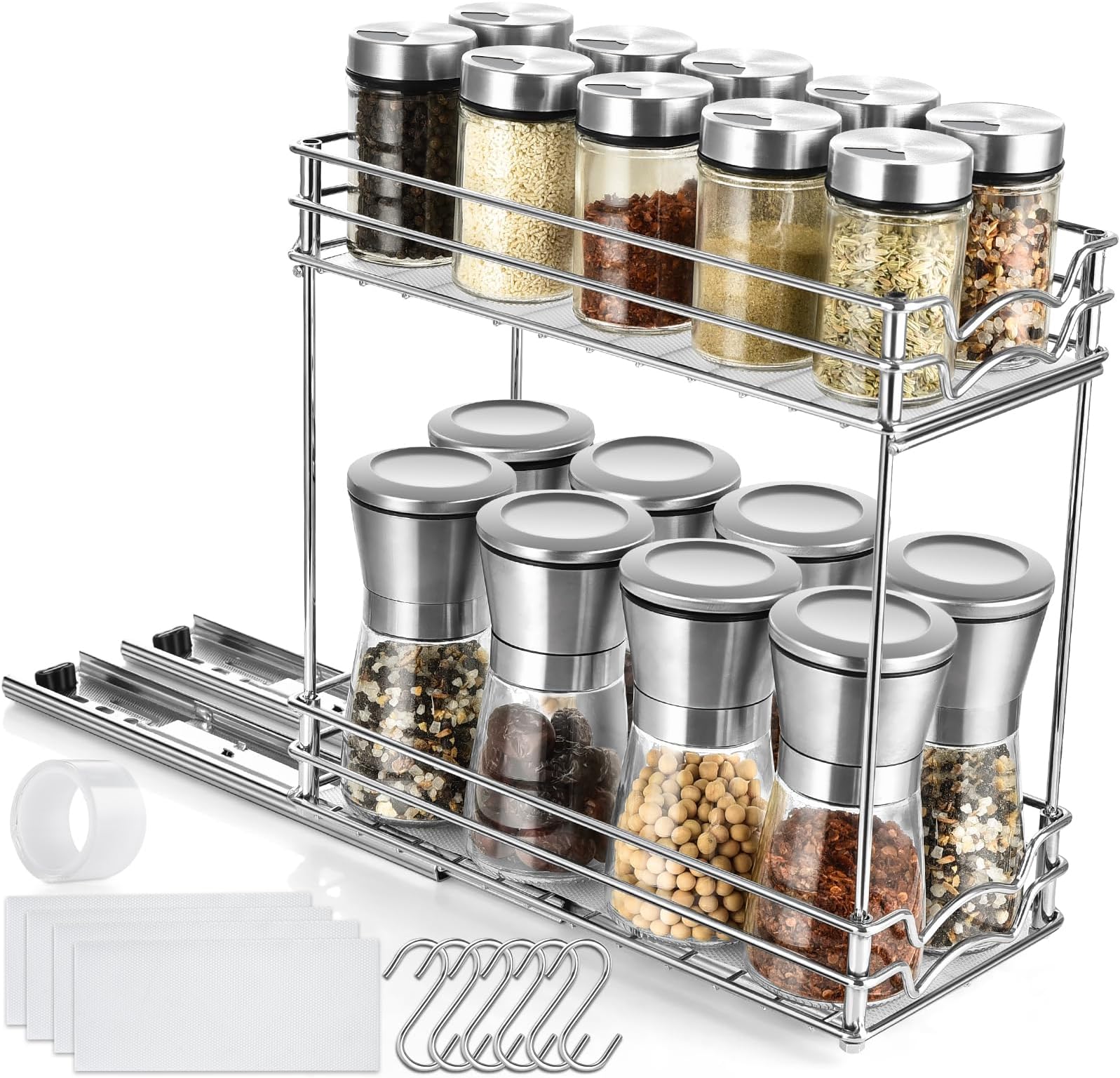 Étagère à épices coulissante pour armoire Double étagère coulissante