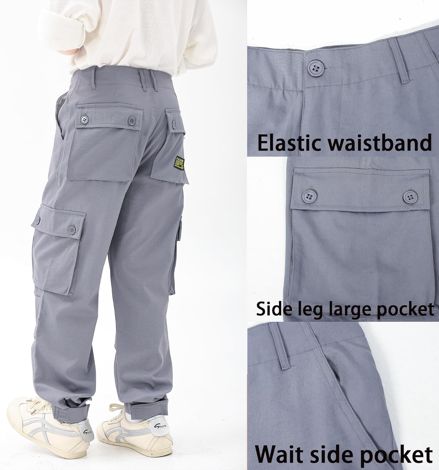 3 Pack Boys Cargo Joggers Pants Elastic Waist Casual Jogging Trousers Bottom for Kids 7-13 Years - Image 6