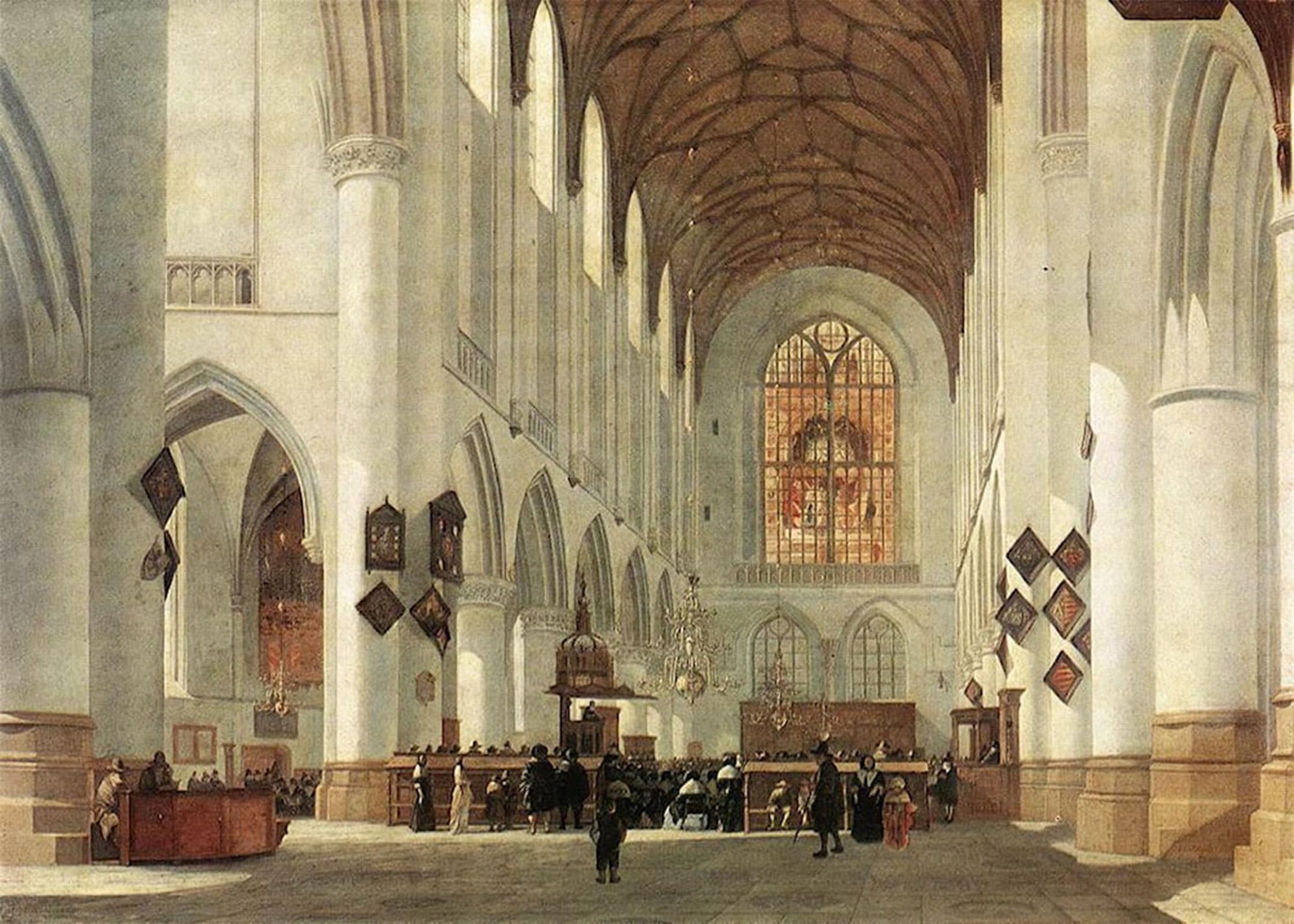 ARTXLXXBN Famous Prints Artwork Pictures Poster Painting Art Interior of the St Bavo Church At Haarlemby Job Adriaensz Berckheyde Artwork Landscape Pictures for Home Decor 60x90cm