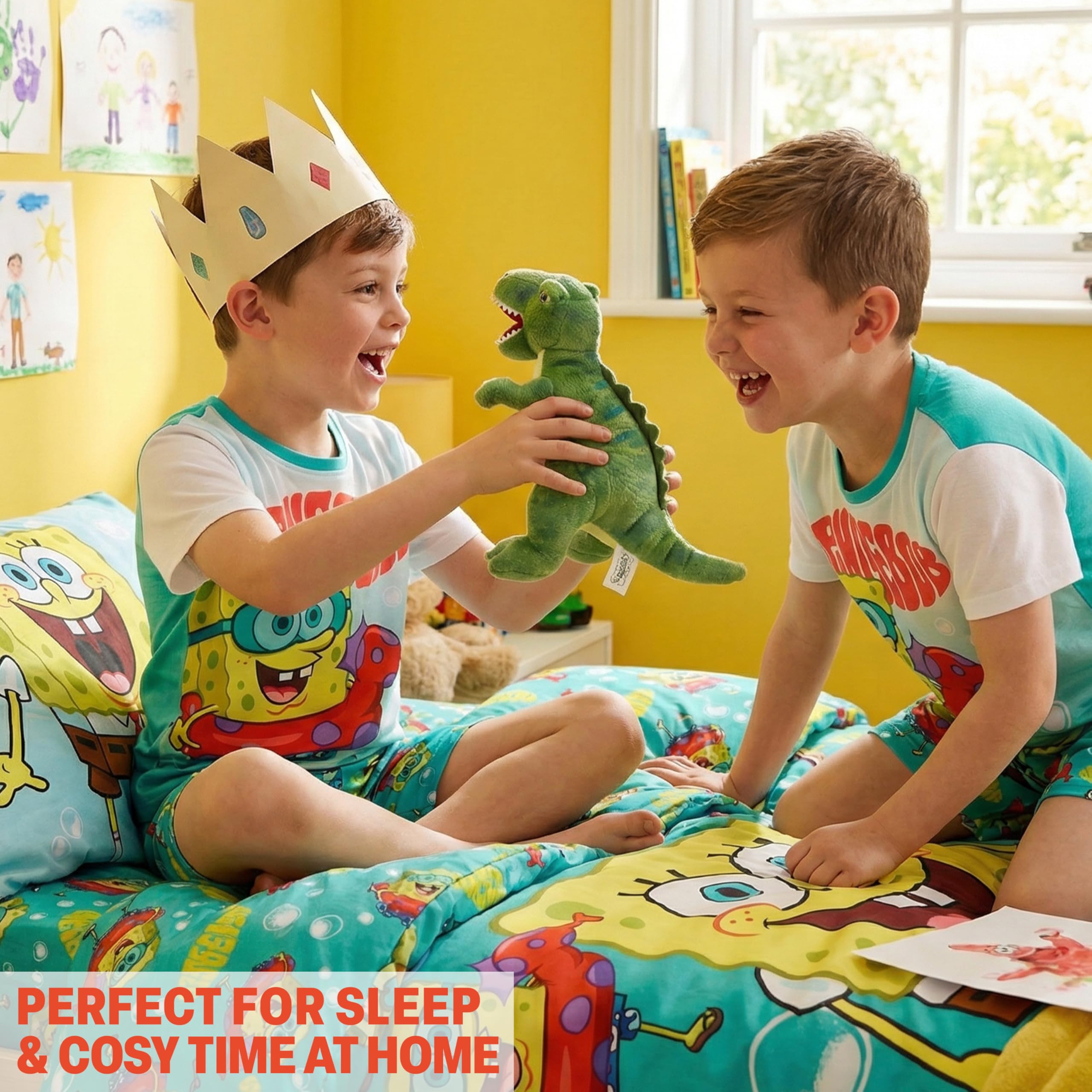 Get Trend Bob Esponja Pijama Niño 4-12 Años, Conjunto Verano de Pijama Corto de Algodón, Camiseta Manga Corta y Shorts, Ropa de Dormir, Regalo Niño