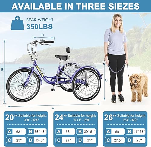 Miniatura 8 de LILYPELLE Triciclos para adultos de 7 velocidades, 3 ruedas, triciclos para adultos de 202426 pulgadas, triciclos de crucero de tres ruedas con