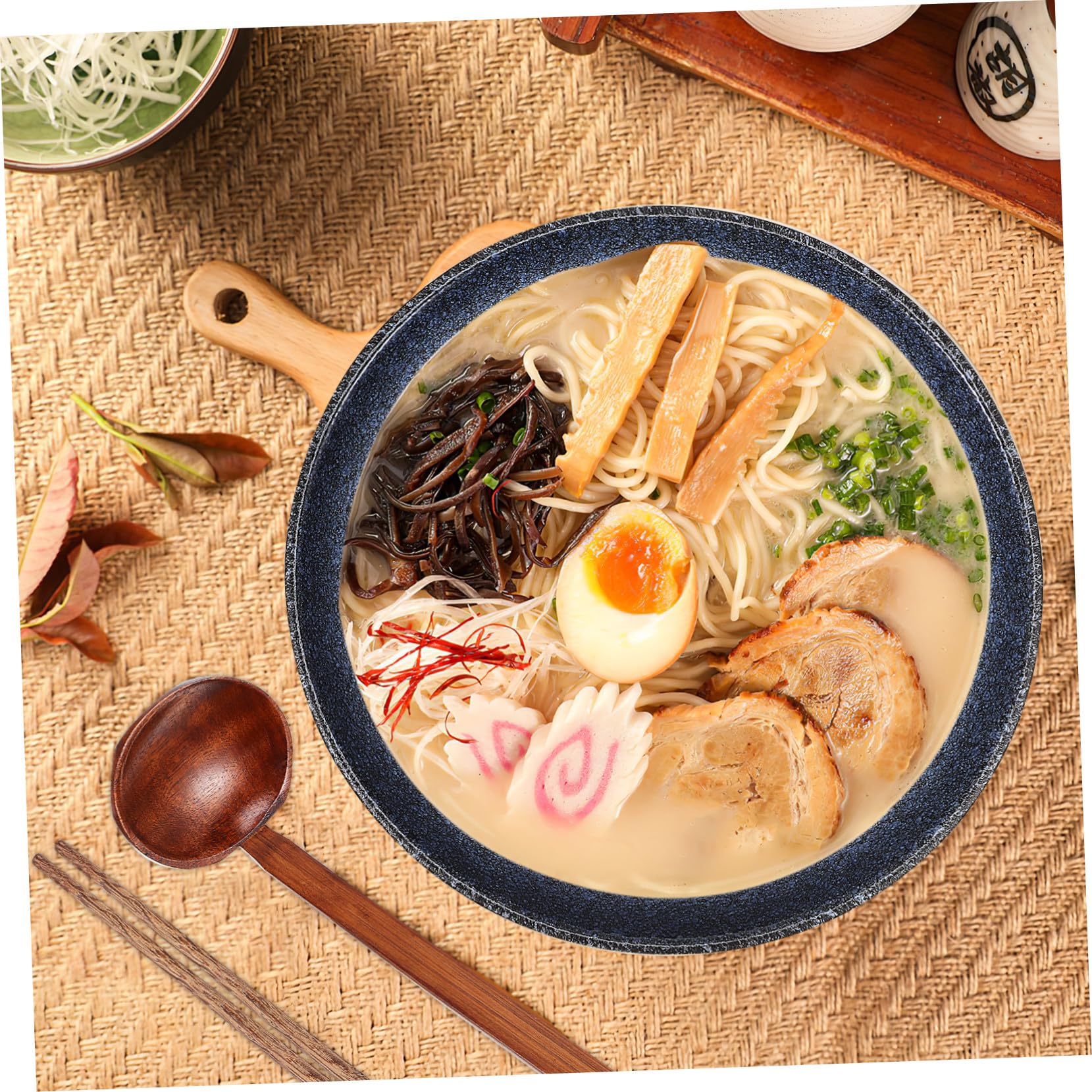 Cabilock Bol à Ramen Japonais Céramique avec Baguettes et Cuillère Antidérapante Résistante Micro-ondes et Lave- pour Nouilles et Maison