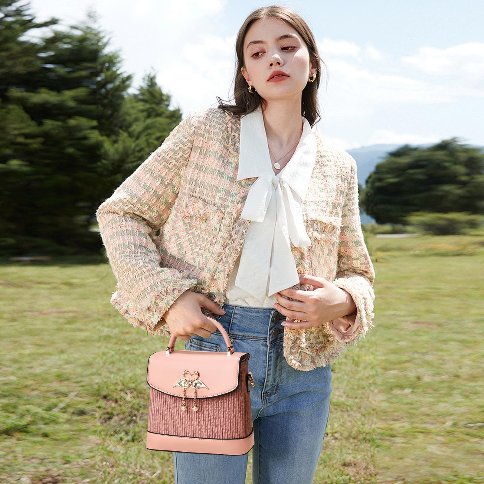 NICOLE & DORIS Bolso de Mano para Mujer Bolsa de asa Superior Clásico Bolso Bandolera Pequeño Cuero PU para Citas,Paseos y Fiesta