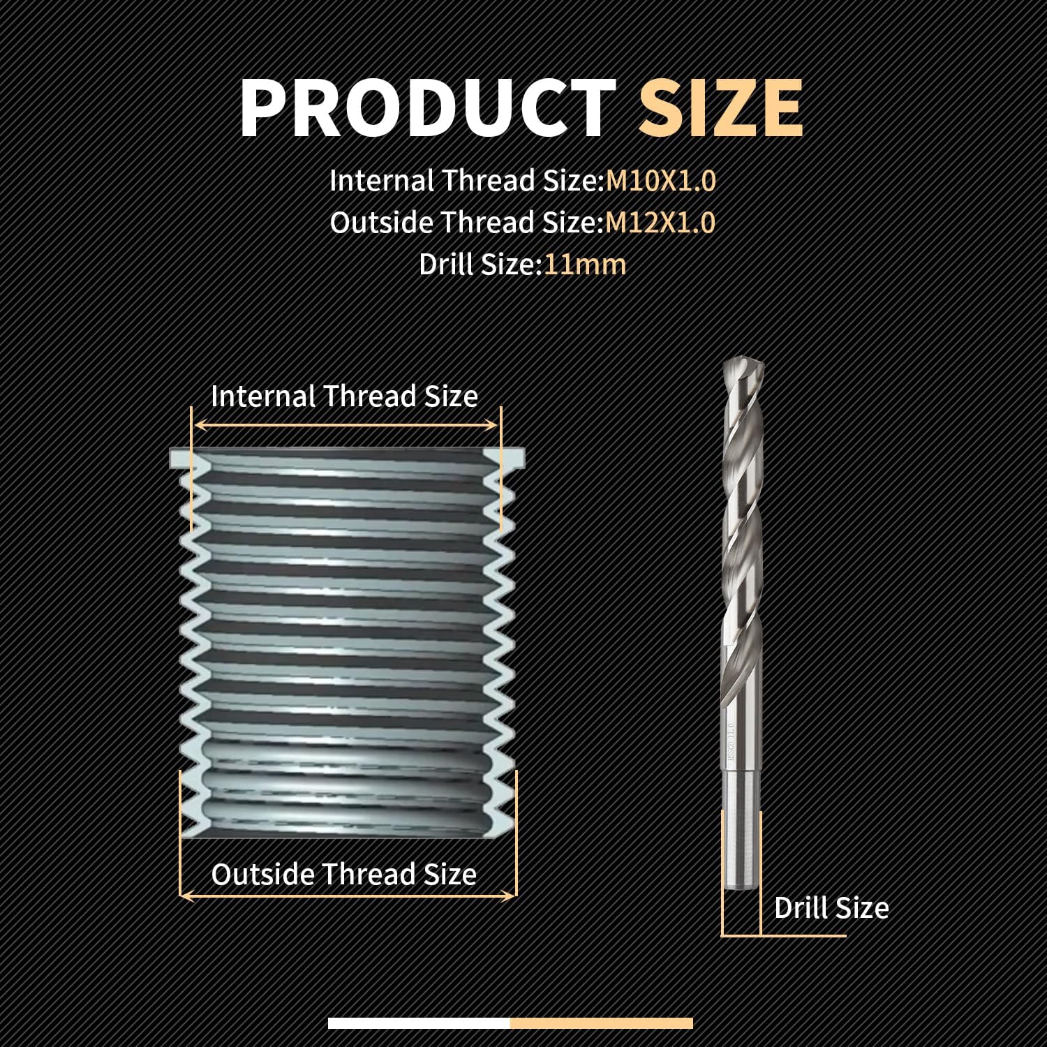 M10X1.0X12.7MM Thread Repair Kit with Insert HSS Drill, Tap, Counterbore, Installation Driver, Metric, 10PCS Stainless Steel Insert M10X1.0X12.7MM