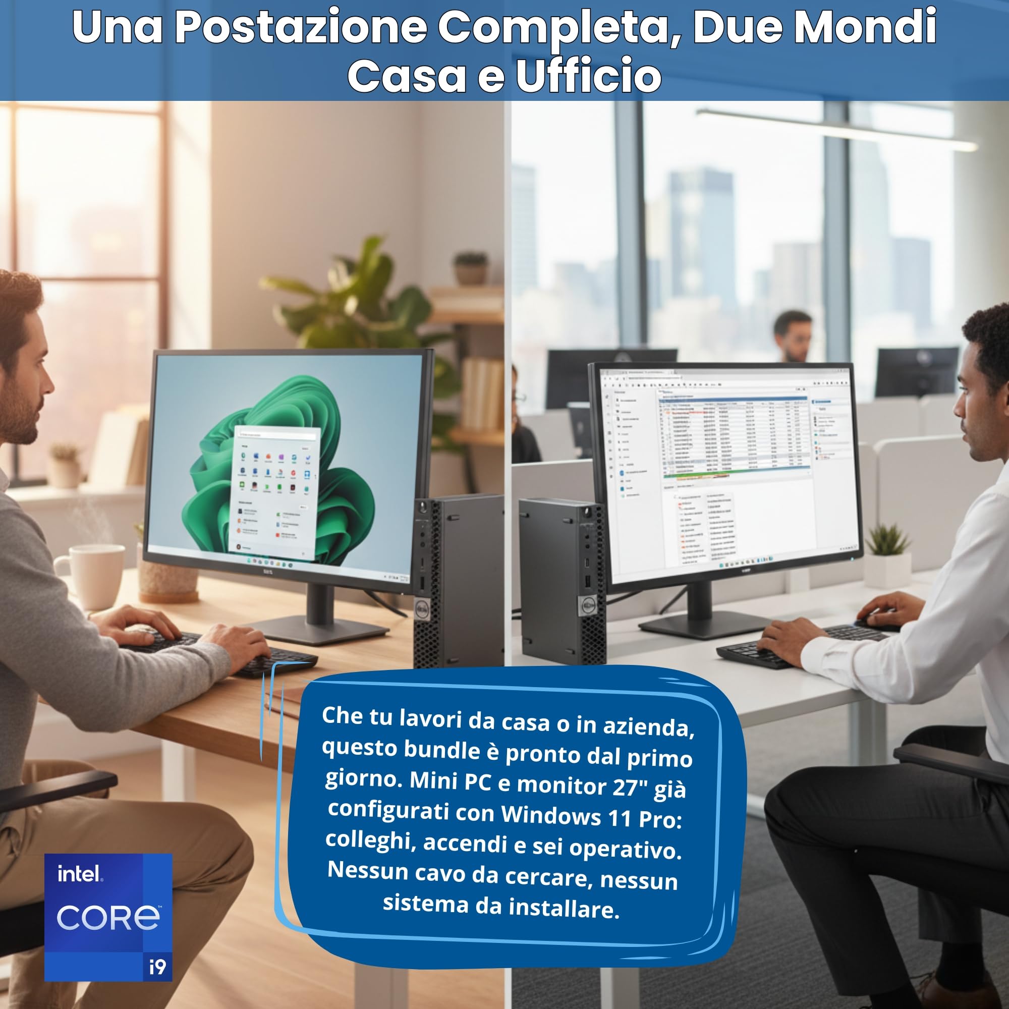 Bundle PC Dell OptiPlex 7070 Micro + Monitor Dell 27 Pollici Full HD | Intel Core i9 8 Core 16 Thread fino a 5.0 GHz | 16GB DDR4 | SSD NVMe 512GB | Windows 11 Pro | Garanzia 36 Mesi