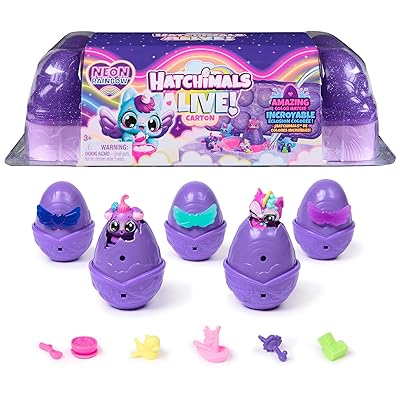 Hatchimals Alive, Neon Rainbow Egg Carton Toy with 5 Mini Figures in Color Reveal Eggs & 11 Accessories, Gifts & Stocking Stuffers for Girls & Boys Ages 3 & up