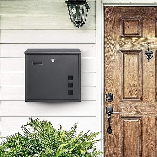 Miniatura 20 de Decaller buzones de metal para montar en la pared con cerradura de llave, buzón grande con compartimento para periódicos, plateado 936 negro