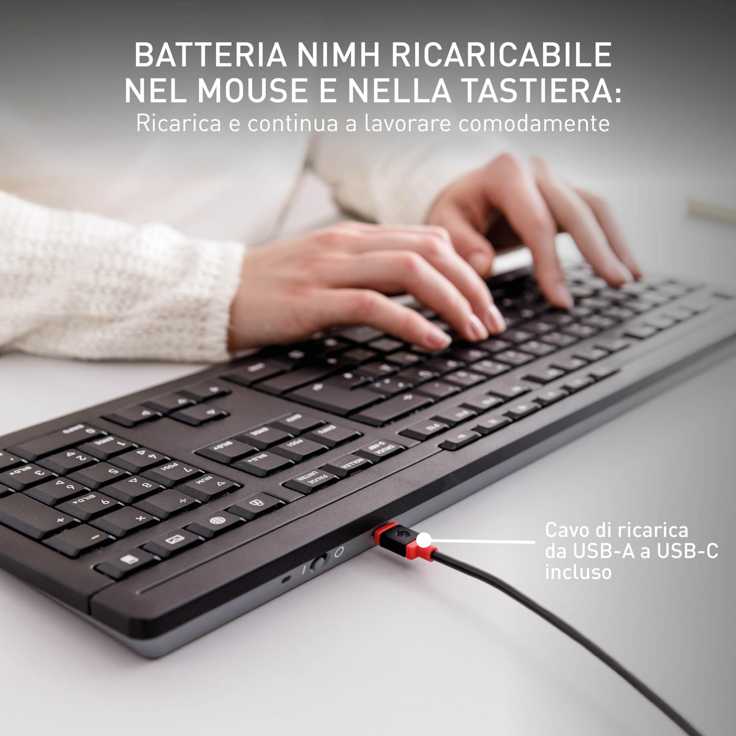 CHERRY STREAM DESKTOP RECHARGE, Set di Tastiera e Mouse Senza Fili, Layout per la Germania (QWERTZ), Wireless 2,4 GHz, Battitura Silenziosa dei Tasti, Ricaricabile, Nero