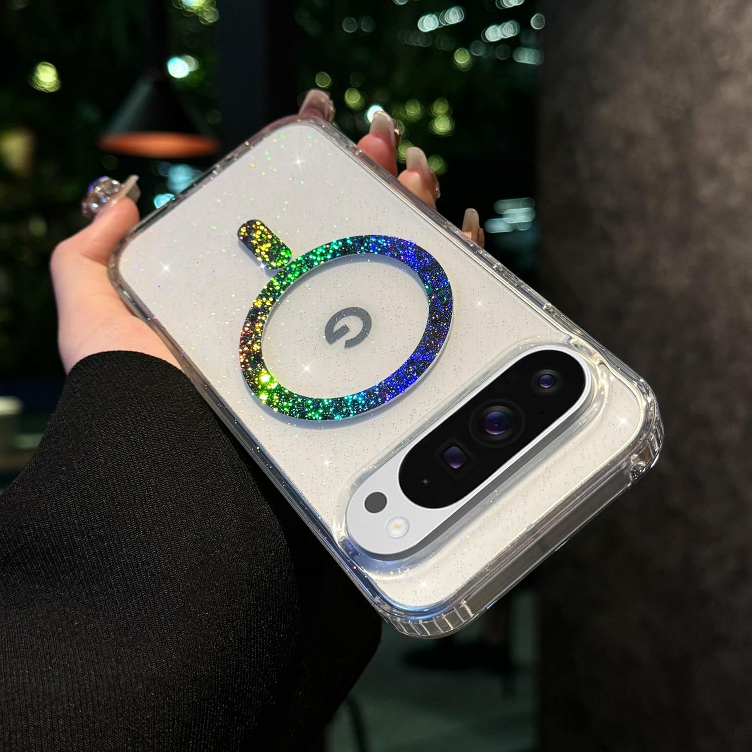 for Google Pixel 10 Pro XL Case 6.8" Compatible with Magsafe Magnetic Bling Glitter Clear Shiny Sparkle Holographic Laser Star Luxury Military-Grade Shockproof Soft Acrylic Phone Cover for Women
