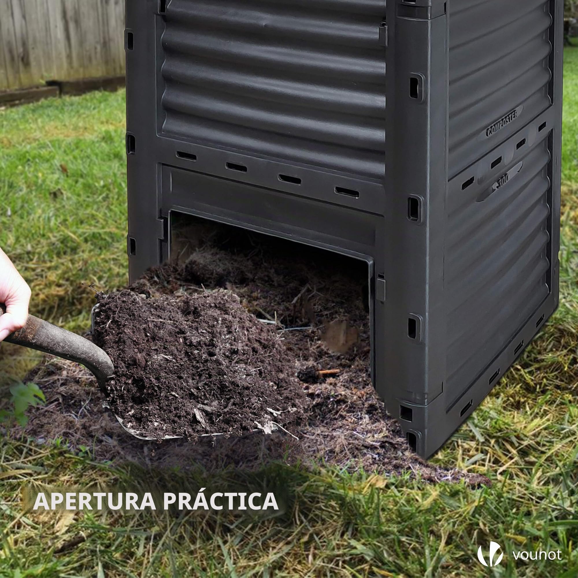 VOUNOT® Compostador Jardin 300L, Compostera Organica, Negro y Verde