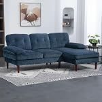 HOMCOM 3-Seater Canapé sectionnel, L Canapé en forme de coin avec salon à la chaise droite, Chenille Couch rembourré avec jambes et bras en bois pour le salon, chambre, bleu marine