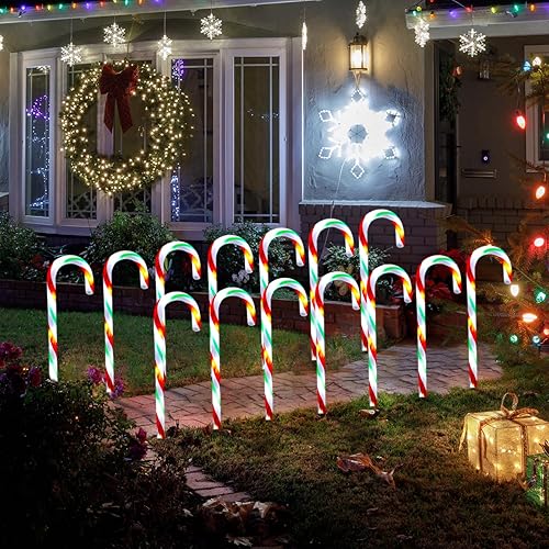 Miniatura 2 de 30 luces de bastón de caramelo de Navidad de 23 pulgadas, marcadores de camino de bastón de caramelo con 8 modos de iluminación, luz LED de Navidad