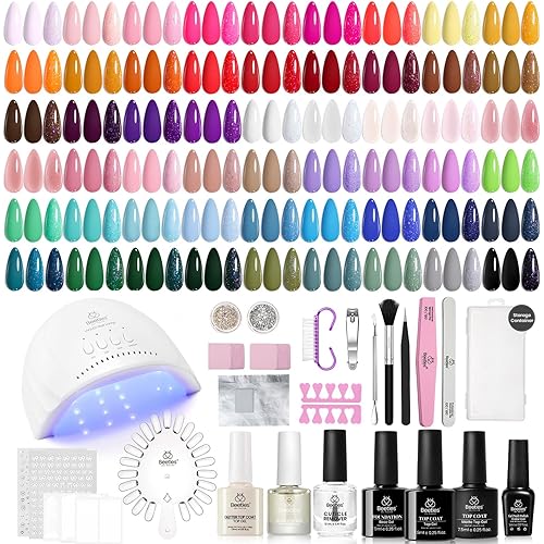 Beetles 55 Colors Gel Nail Kit with U V Light -85 Pcs Nails Kit for Beginners with Everything Jelly Pink Nude Gel Nail Polish Set Included Base &Matte &Glossy Top Coat Soak Off Gifts for Women Girls