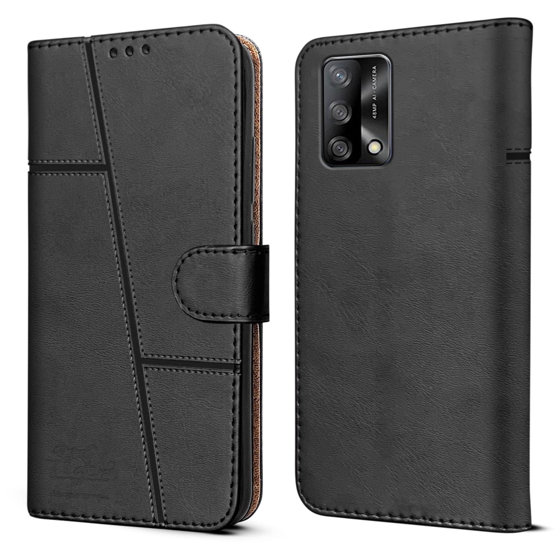 Jkobi Flip Cover Case for Oppo F19 | F19s (Stitched Leather Finish | Magnetic Closure | Inner TPU | Foldable Stand | Wallet Card Slots | Black) (B0BTPWQKYP) Amazon Price History, Amazon Price Tracker