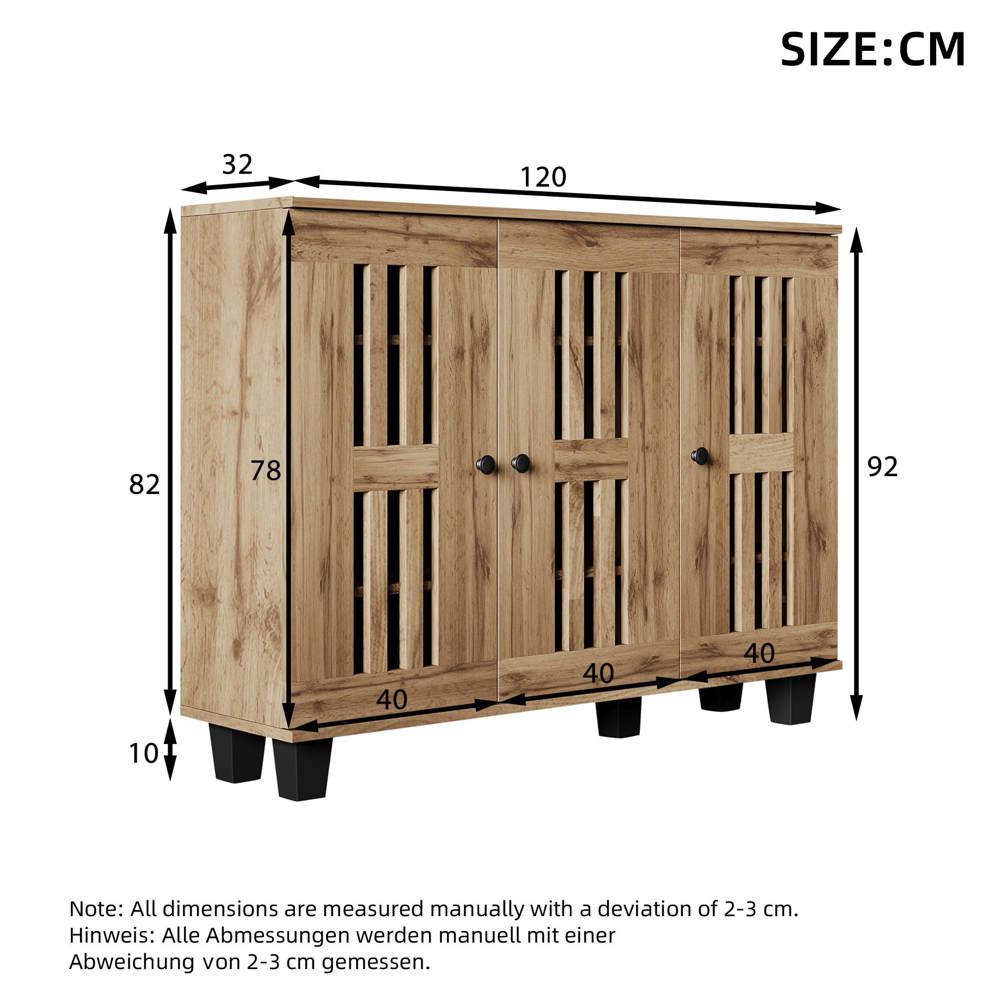 Kebnor Armario lateral, mesa auxiliar para sala de estar, aparador, armario ancho de 3 puertas, 8 compartimentos de almacenamiento divididos. Adecuado para sala de estar, dormitorio, oficina y entrada