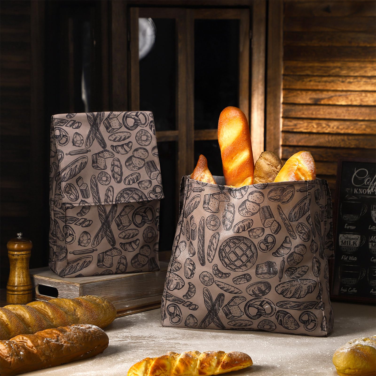 Set mit 2 Größen Bienenwachs-Brotbeutel für Sauerteig, hausgemachte, wiederverwendbare Brotbeutel, Leinen-Aufbewahrungstasche mit verbesserter Bienenwachs-Beschichtung, Lebensmittelverpackungen für