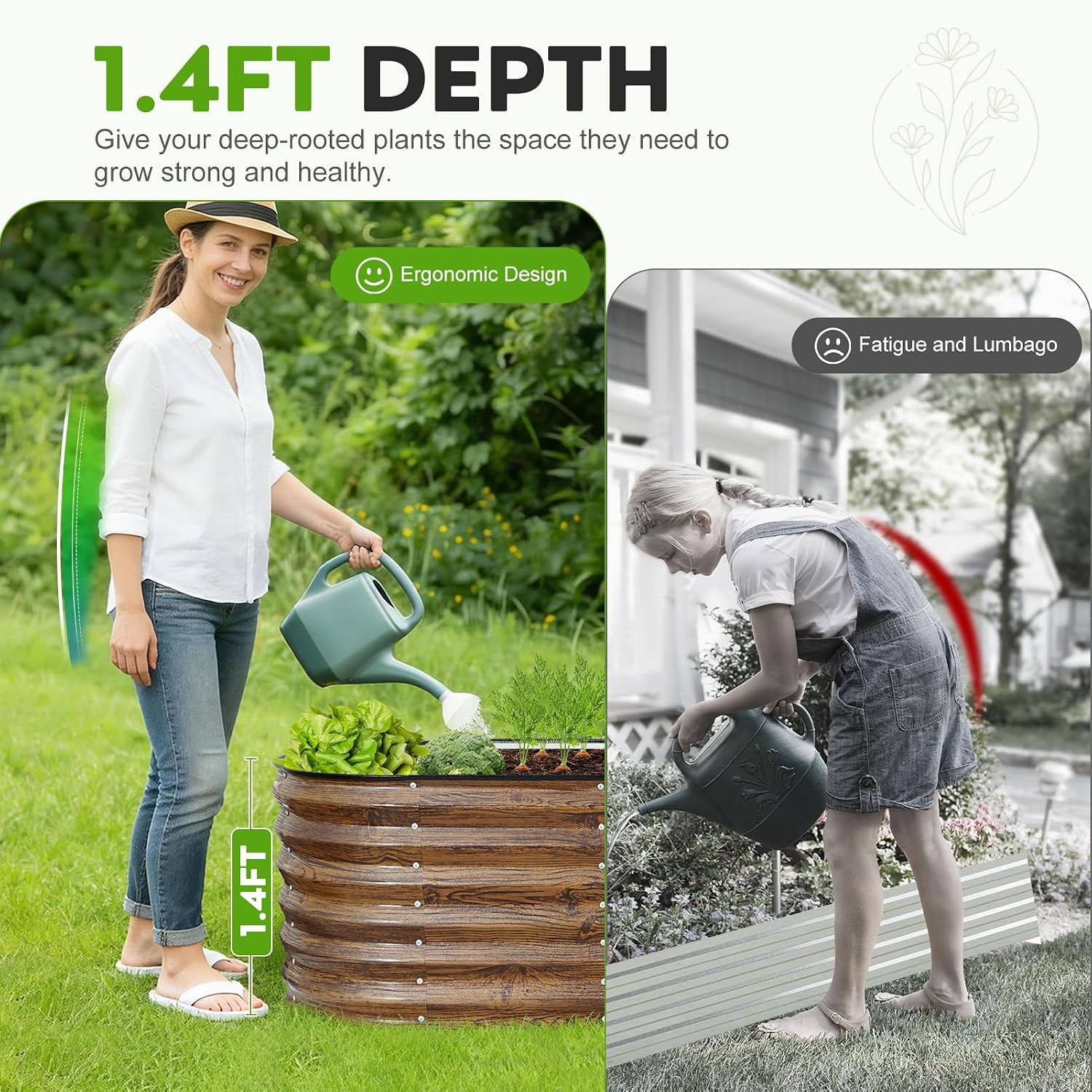 ZORMY Galvanized Raised Garden Bed Outdoor- 2PCS 6x2x1.4ft Oval Steel Raised Beds for Gardening, Metal Planter Box with Protective Strip and Gloves for Vegetables, Flowers, Fruits(Brown)