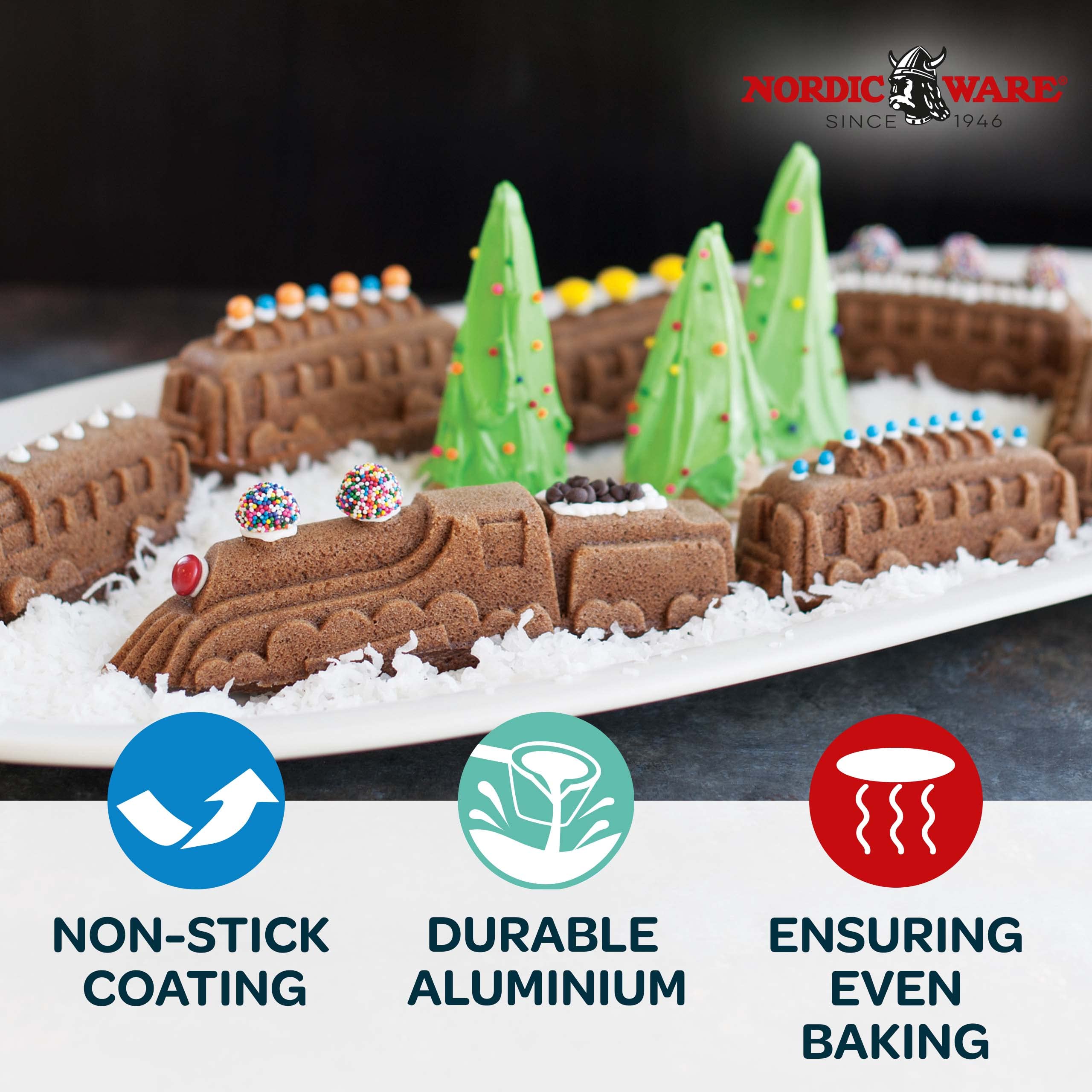 Nordic Ware - Moule à gâteau, moule à pâtisserie - Moule à gâteau Train Nordic Express Silver - Revêtement antiadhésif - Fonte d'aluminium