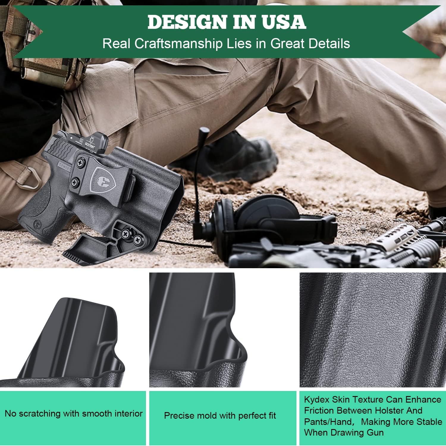 WARRIORLAND IWB Kydex Holster, Fits S&W M&P Shield Plus/Shield M2.0 / M1.0 (9mm/.40, 3.1" Barrel Only), Inside Waistband Appendix Concealed Carry, Adj. Cant & Retention, More Types for Option