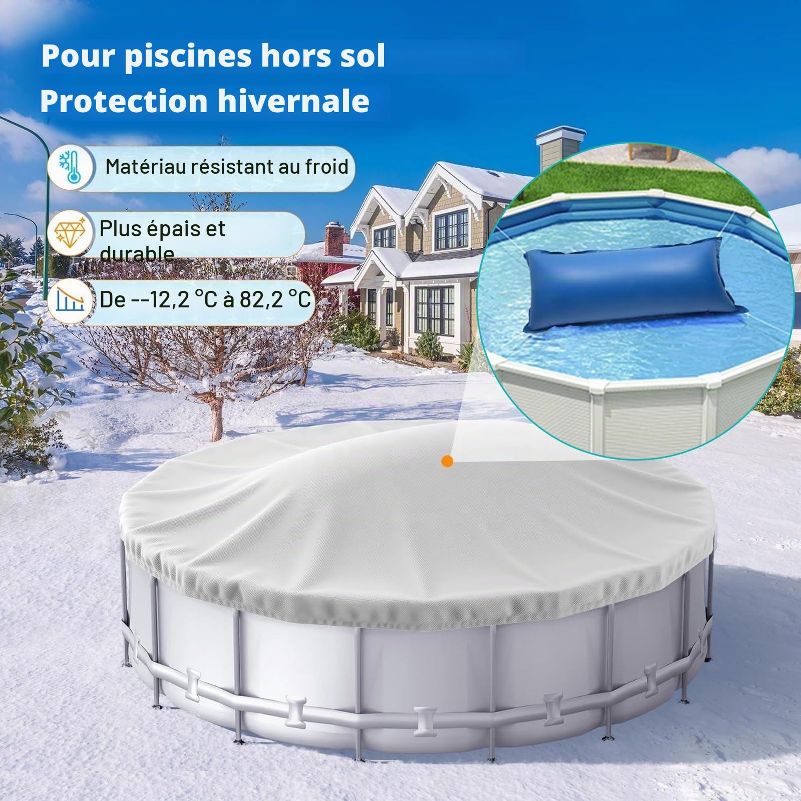 4M Coussin Gonflable de Piscine, Oreiller de Protection pour Bâche de Piscine Rectangulaire avec Double Couture, Valve de Sécurité &Corde 10 m, Coussin Gonflable de Piscine d'hivernage