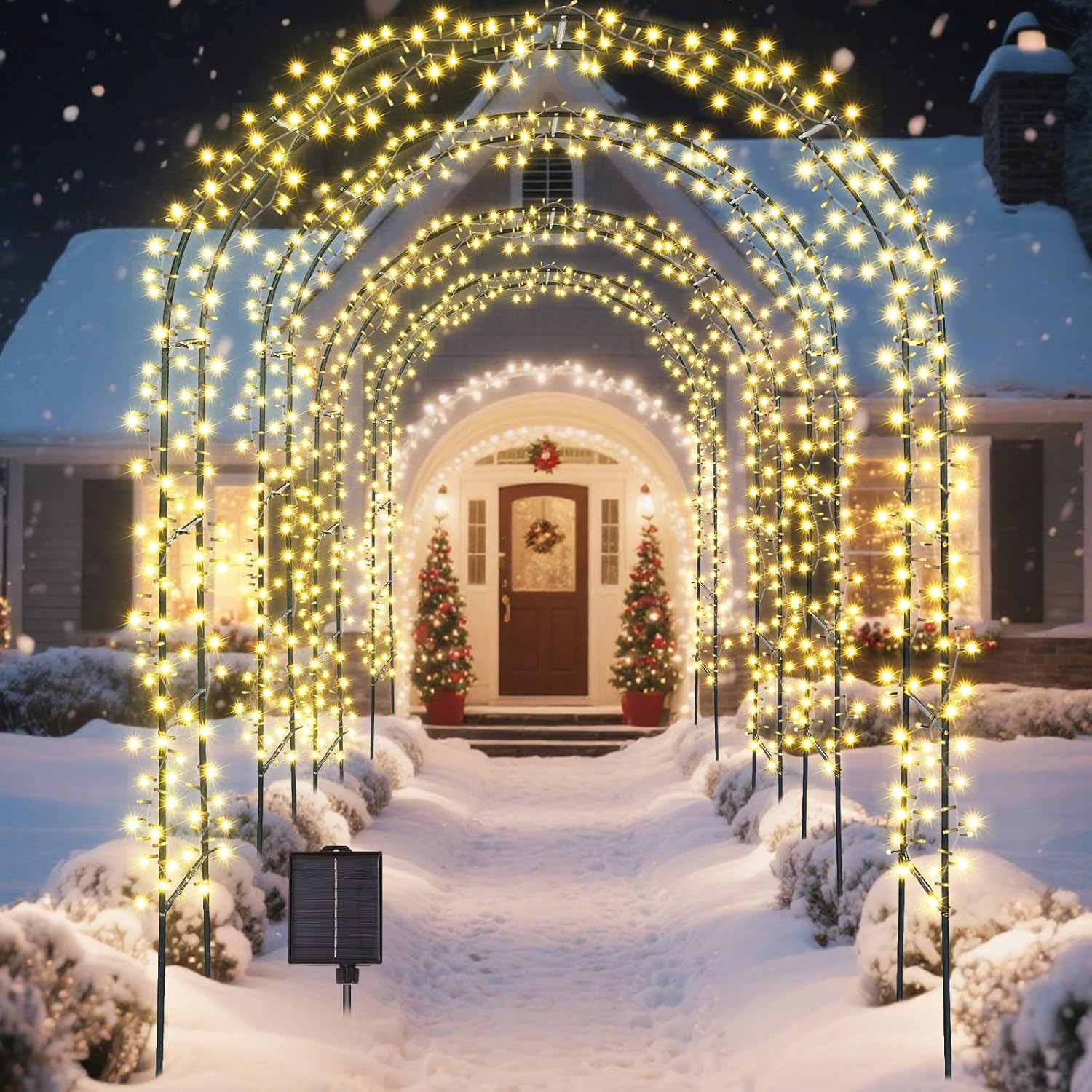 3 Pack 8ft Solar Christmas Light Archway Outdoor with 8 Mode LED Light, Metal Arch Outdoor Decoration, Easy Assembly Reusable Wedding Pathway Driveway Garden Lawn Yard Backdrop Decor