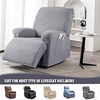 Vista 5 de KinCam Fundas para Reclinables, Fundas Elásticas para Sillas Reclinables, Fundas para Sofá Reclinable con Diseño de Rayas Jacquard, Fundas