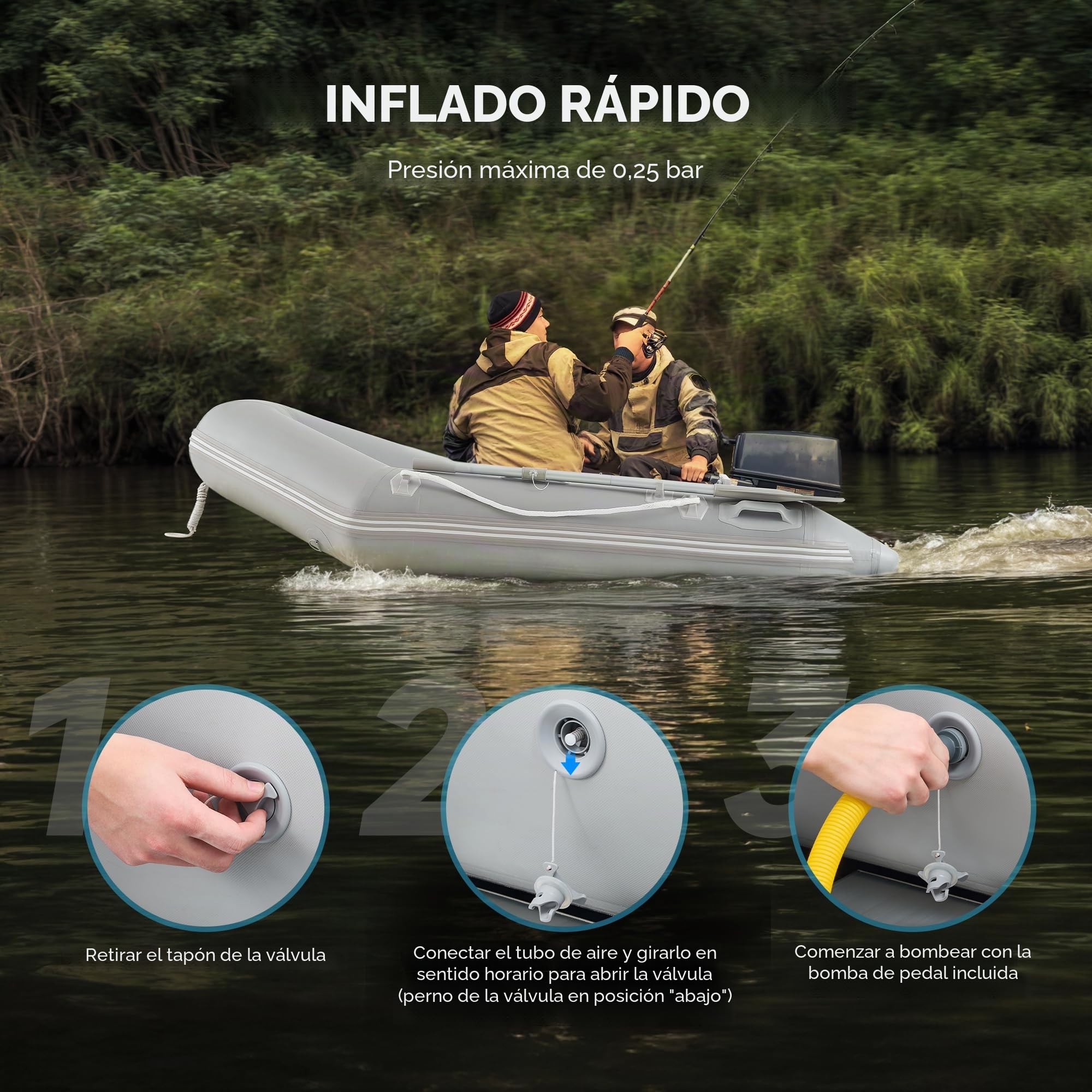 DARTMOOR Bote inflable para adultos 230 x 130 x 33 cm Balsa portátil para 2 personas capacidad 300 kg kayak barco PVC para derivas para náutica pesca juego