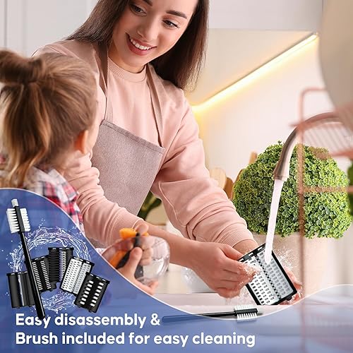 Miniatura 9 de Rallador eléctrico de queso, máquina de ensalada con motor de CC de 300 W, trituradora eléctrica con 5 formas diferentes de cuchillas, cortador