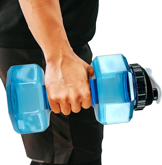 Dumbbell Water Bottle 2.2L Portable Gym & Fitness Sports Bottle for Workout Hydration, See-Through Blue Design