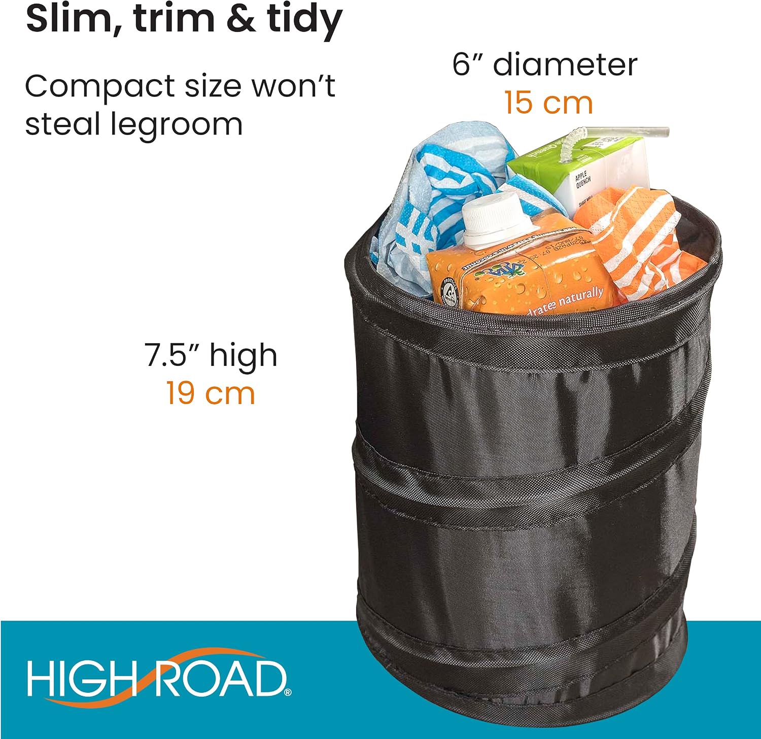 High Road Collapsible Mini Car Trash Bin with Leak Proof Inside Liner and Hanging Strap